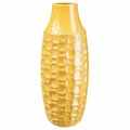 H2H Ceramic Tall Round Vase with Engraved Abstract Design Body Gloss, Finish Mustard Yellow - Large H22674343
